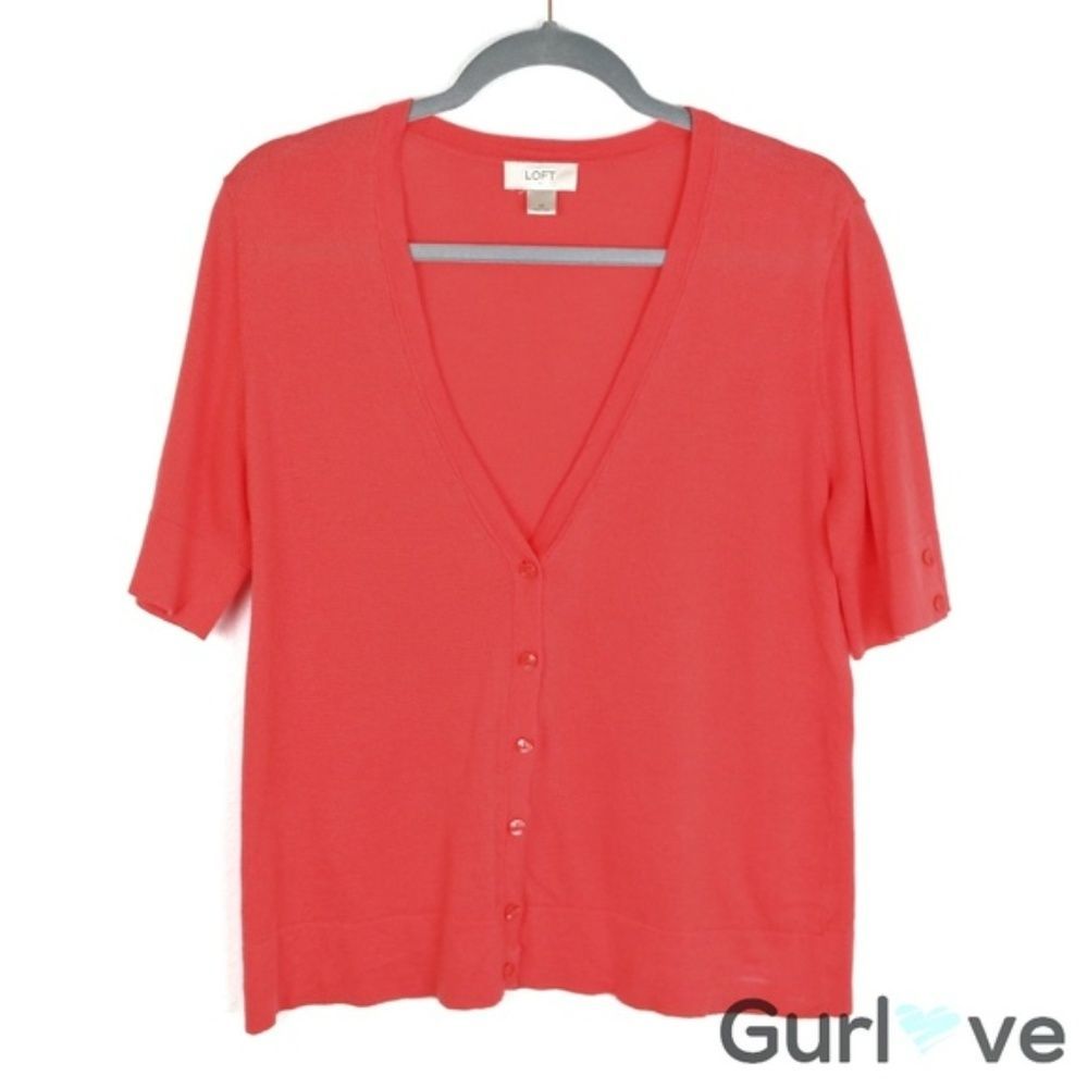 Ann Taylor LOFT Size M Coral Button Cardigan
